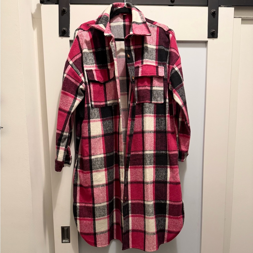 Plaid Longline Shirt Jacket